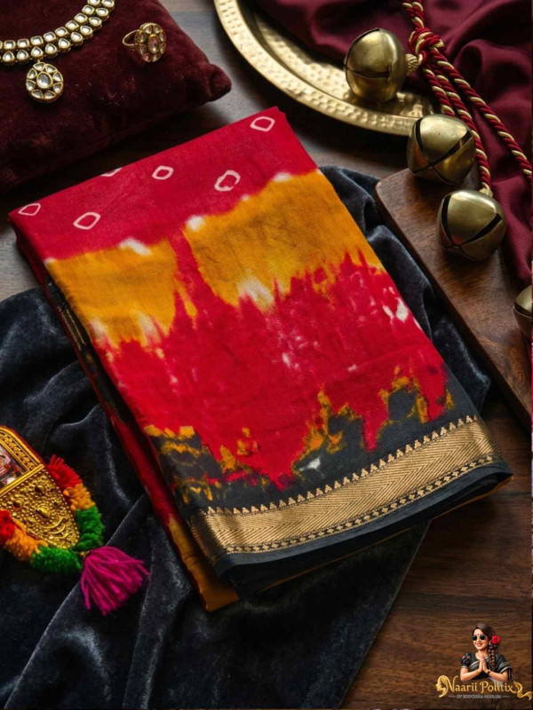 Hand Dyed Cotton Saree- Red  [SAREE0000125]