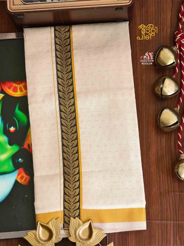 Multi Colour Embroidery Jacquard Gold Kasavu Tissue Premium Single Dhoti