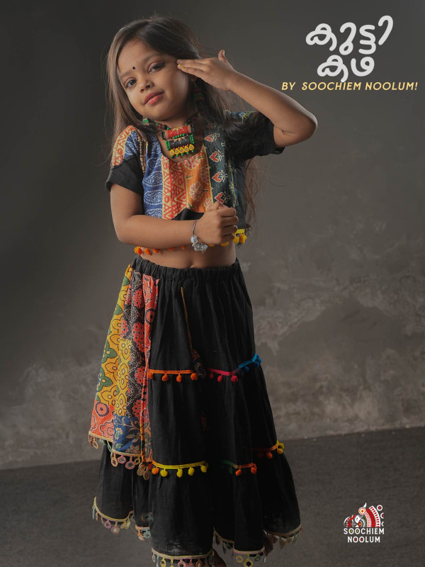 VARNAM -Ajrakh Patch Black Skirt and Top[SKIRTOP00015]