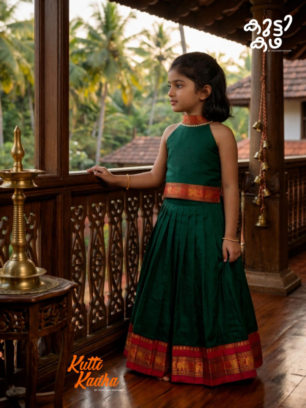 Isha - Designer Narayanpet Skirt and Top- Green [SKIRTOP00027]