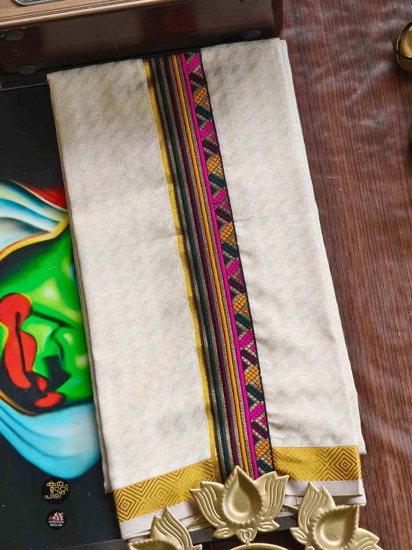 Multi Colour Embroidery Jacquard Gold Kasavu Tissue Premium Single Dhoti