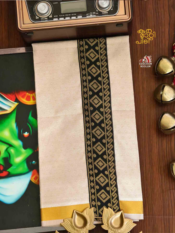 Multi Colour Embroidery Jacquard Gold Kasavu Tissue Premium Single Dhoti