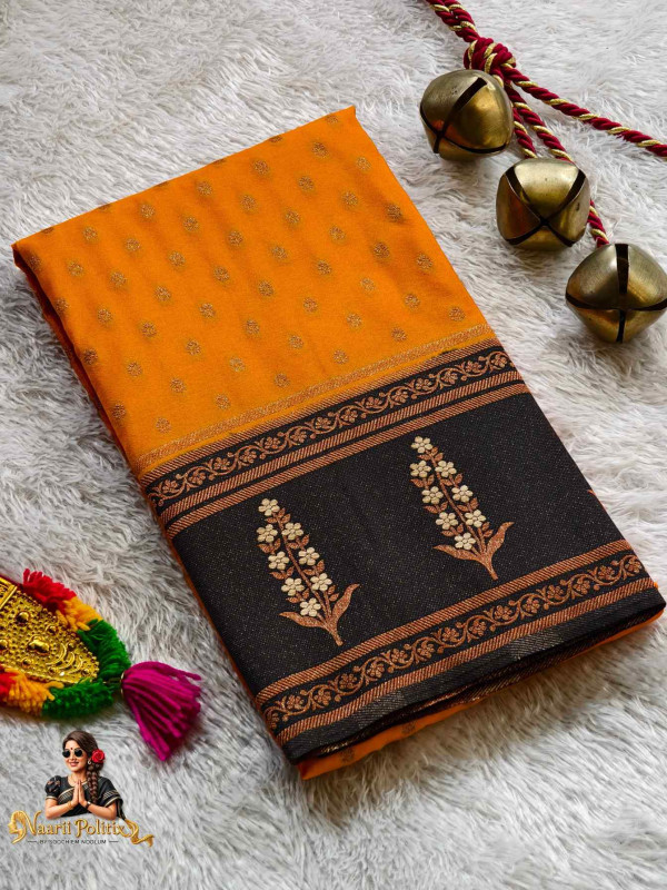 Pure Banarasi Crepe Silk Mustard Yellow and Black [SAREE000043]