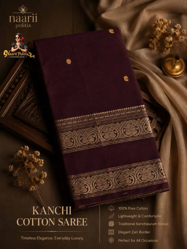 Premium Kanchi Cotton Saree - Deep Maroon