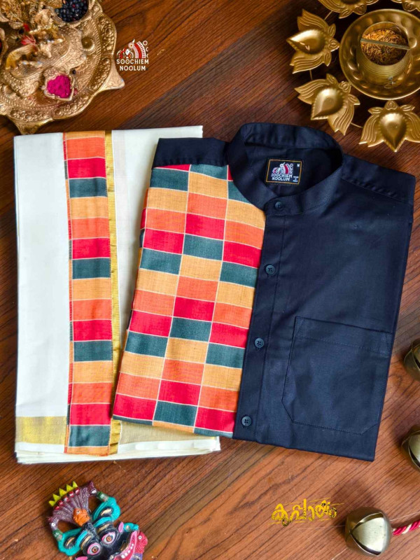 Black premium Designer Half patch shirt+ Double Dhoti Combo[COMBO000255]