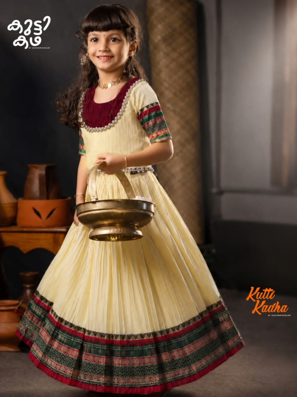 AVANI - DESIGNER NARAYANPET SKIRT AND TOP - ZARI - IVORY AND MAROON