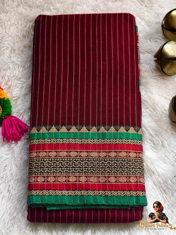 Narayanpet Pure Cotton Saree - Maroon [SAREE000021]