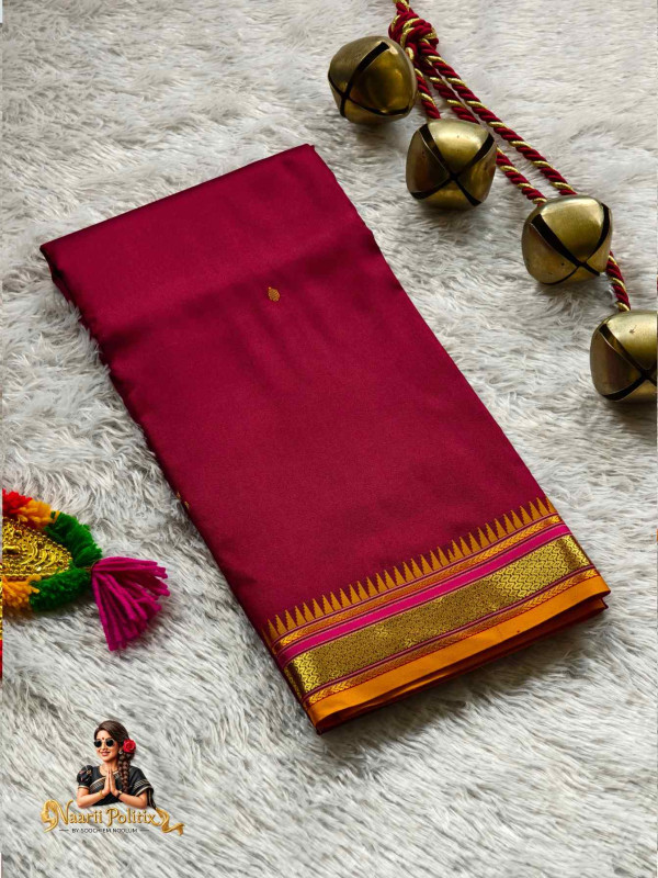 Butter Silk Saree - Maroon With Golden Border[SAREE000049]