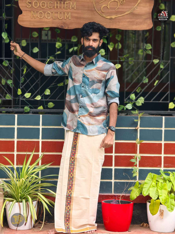 Designer Shirts+ Single kasavu Dhotie Combo[COMBO000188]