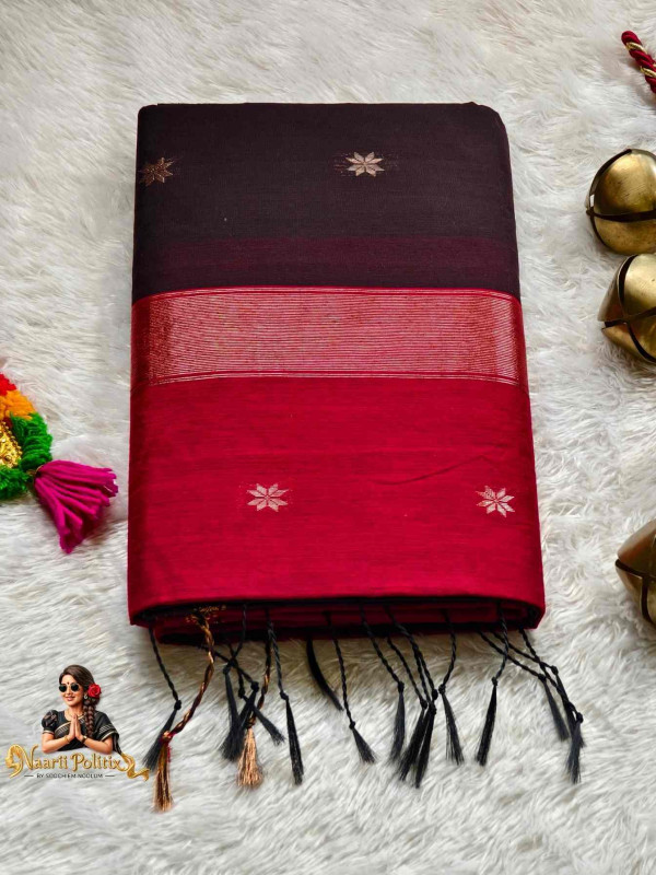 Maheswari Silk Cotton Saree - Dark Brown Body Maroon Pallu [SAREE00008]
