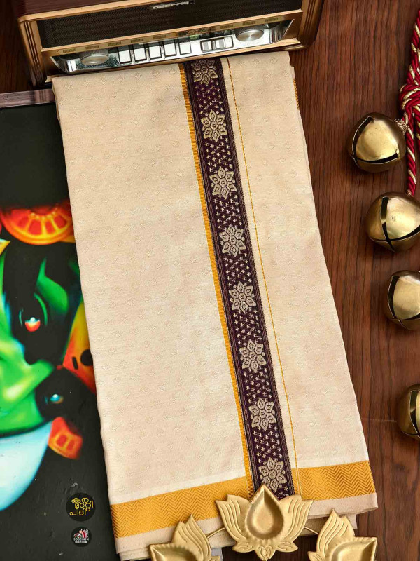 Multi Colour Embroidery Jacquard Gold Kasavu Tissue Premium Single Dhoti