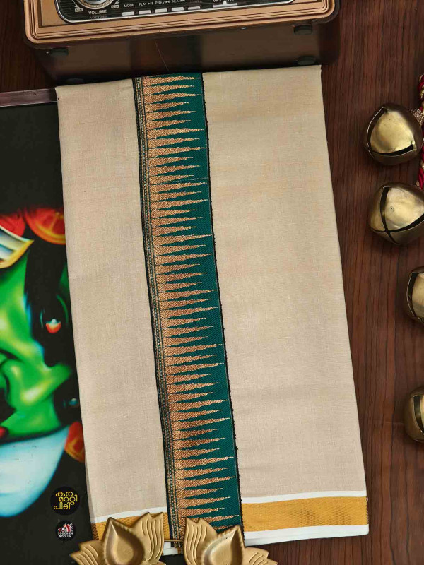 Multi Colour Embroidery  Gold Kasavu Tissue Premium Single Dhoti