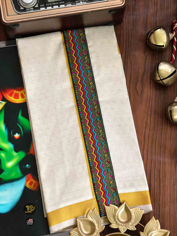 Multi Colour Embroidery Jacquard Gold Kasavu Tissue Premium Single Dhoti