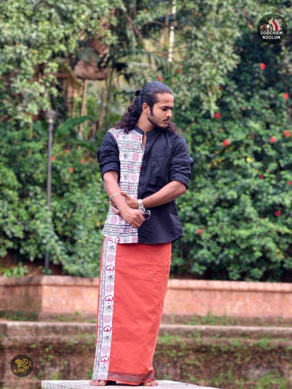 Black Om Premium Designer Half patch shirt  + Single Cotton Dhoti Combo [COMBO000232]