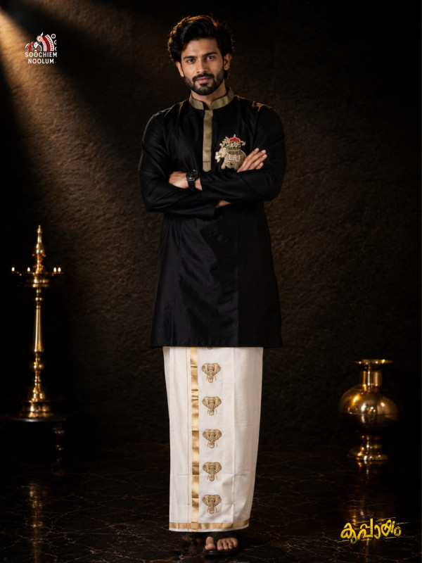 BLACK ELEPHANT BEADED FESTIVE LUXURY KURTA