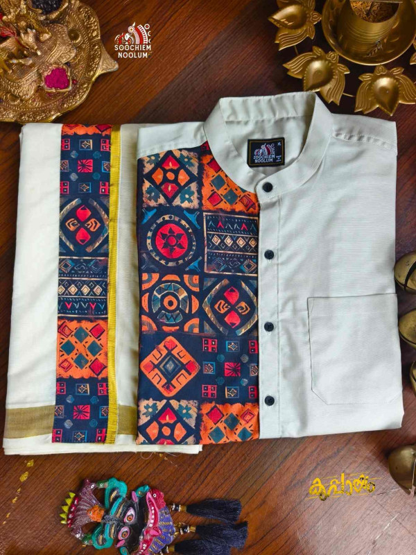 Off White premium Designer Half patch shirt+ Double Dhoti Combo[COMBO000266]