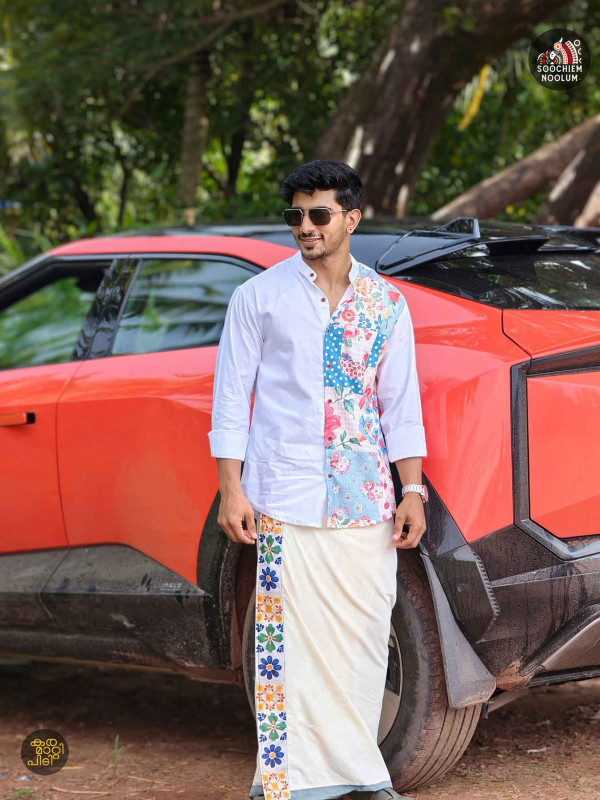 White Premium Designer Half patch shirt  + Single Cotton Dhoti Combo [COMBO000217]